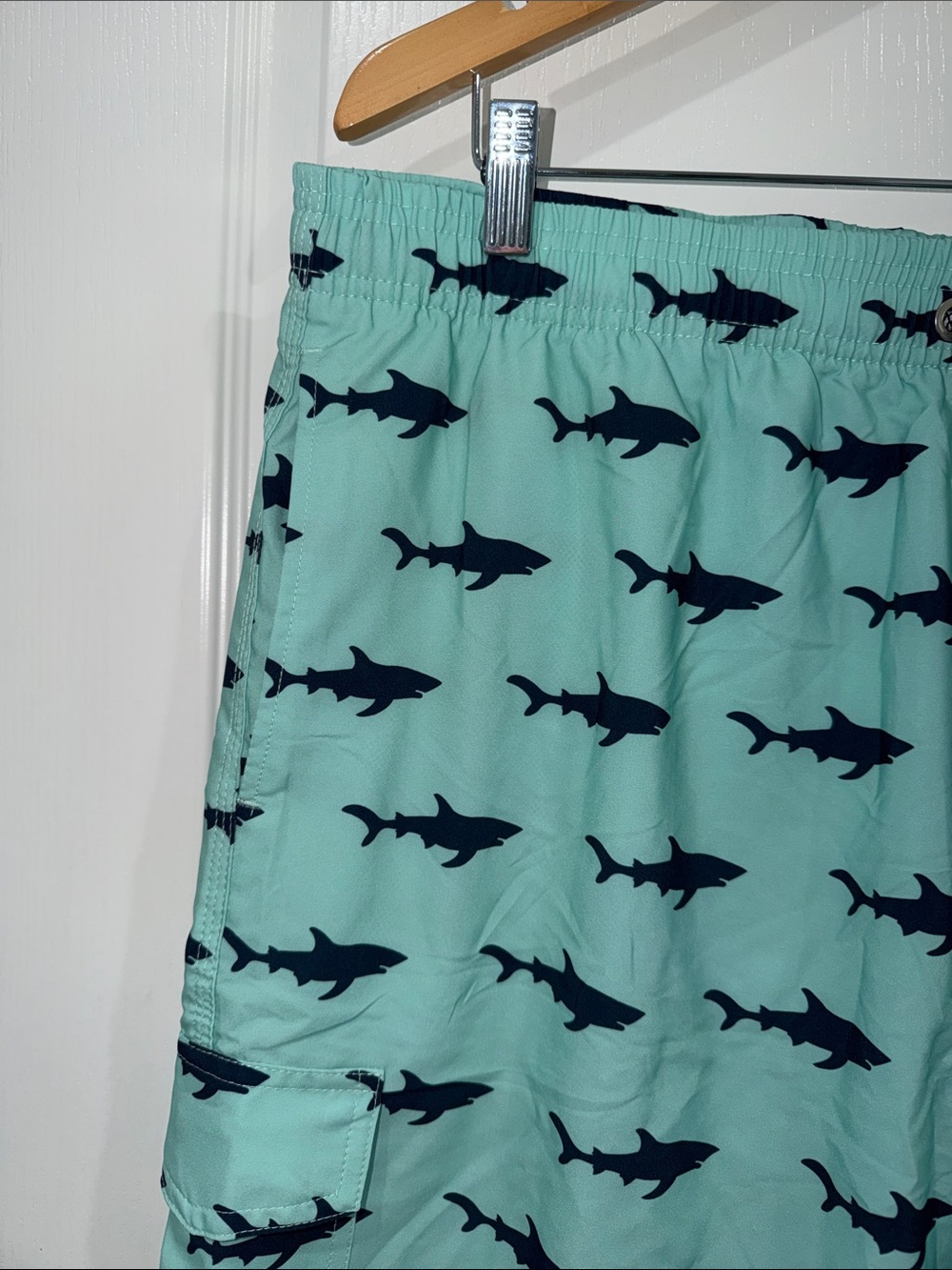 Aptro Mint Swim Shorts with black  Shark Print size 3X lined - Picture 2 of 7